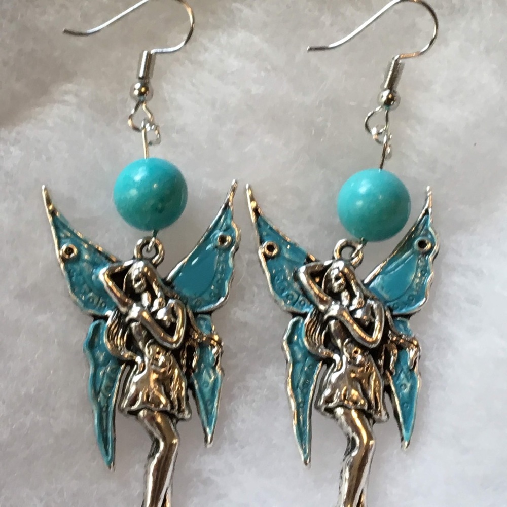 Blue Turquoise Magnesite Fairy Earrings - Picture 4 of 8